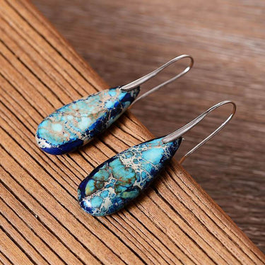 Blue Shimmer Jasper Teardrop Earrings-Your Soul Place